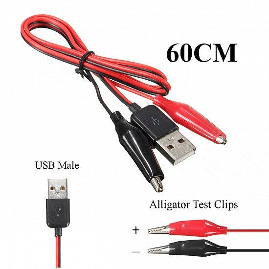 60CM Alligator Test Clips Clamp to USB Male Connector Power Adapter Cable | Tools | Test/Weld/Assemble