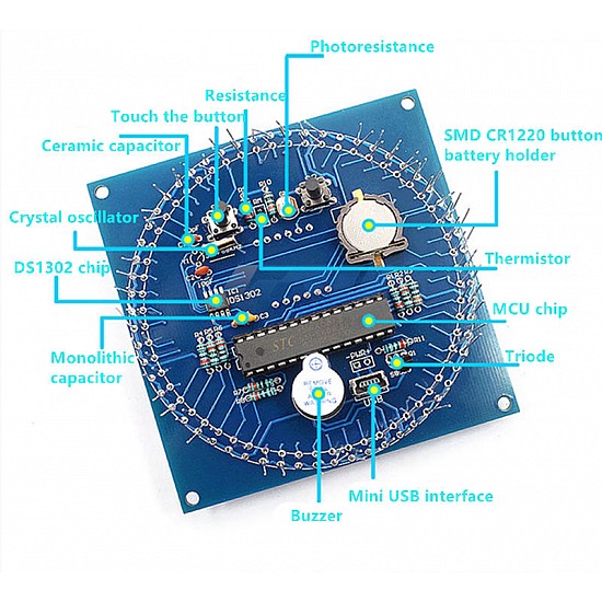 LED Display Alarm Rotary Electronic Clock DIY Kit DS1302 | Learning Kits  Kits