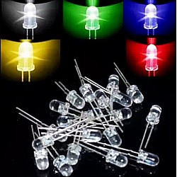 100pcs Transparent 5mm Round LED Diode Red/Green/Blue/White/Yellow Light each 20pcs | Components | Diode