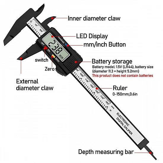 150mm/6Inch LCD Digital Electronic Carbon Fiber Vernier Caliper Gauge Micrometer 150mm/6Inch LCD Digital Electronic Carbon Fiber Vernier Caliper Gauge Micrometer