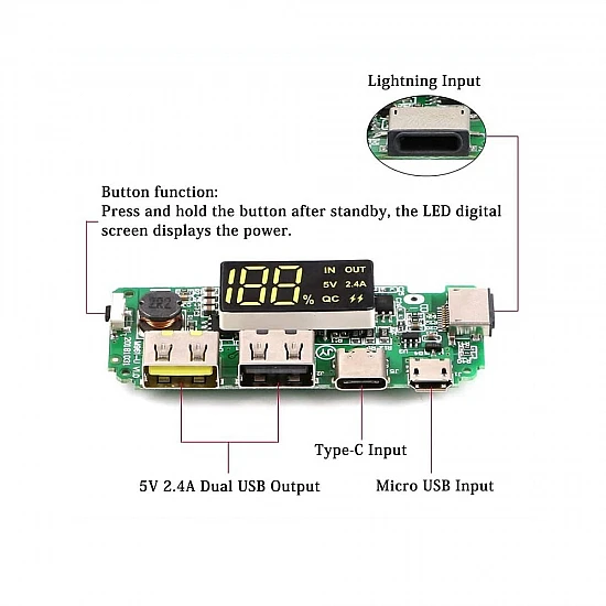 18650 5V 2.4A Lithium Battery Digital Display Charging Module with Dual USB Display Booster Module 18650 5V 2.4A Lithium Battery Digital Display Charging Module with Dual USB Display Booster Module