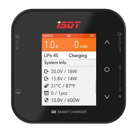 ISDT Q8 BattGo 500W 20A High Power Battery Balance Charger Discharger for 8S LIPO Battery ( Black) ISDT Q8 BattGo 500W 20A High Power Battery Balance Charger Discharger for 8S LIPO Battery ( Black)