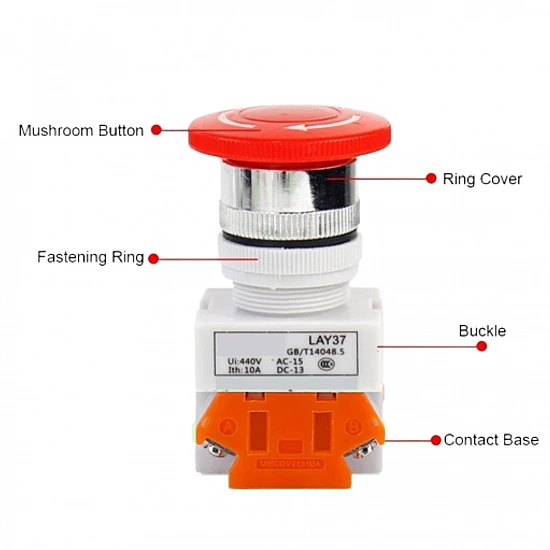 LAY37 02ZS 2 Normally Closed Self-Locking Mushroom Head Emergency Stop Switch LAY37 02ZS 2 Normally Closed Self-Locking Mushroom Head Emergency Stop Switch