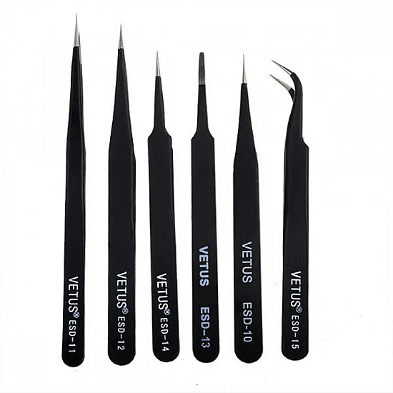 Vetus Anti-Static Tweezers Set - 6pcs