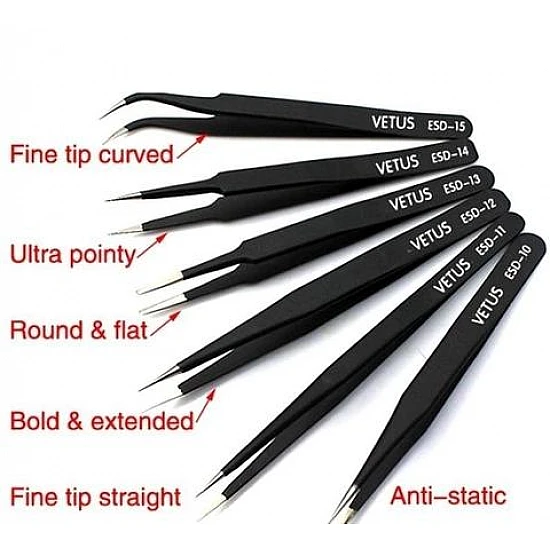 Vetus Anti-Static Tweezers Set - 6pcs